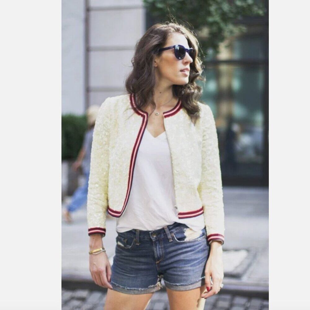 J.Crew Collection Sequin coated Bomber Blazer Jacket Size 2 - Picture 3 of 16
